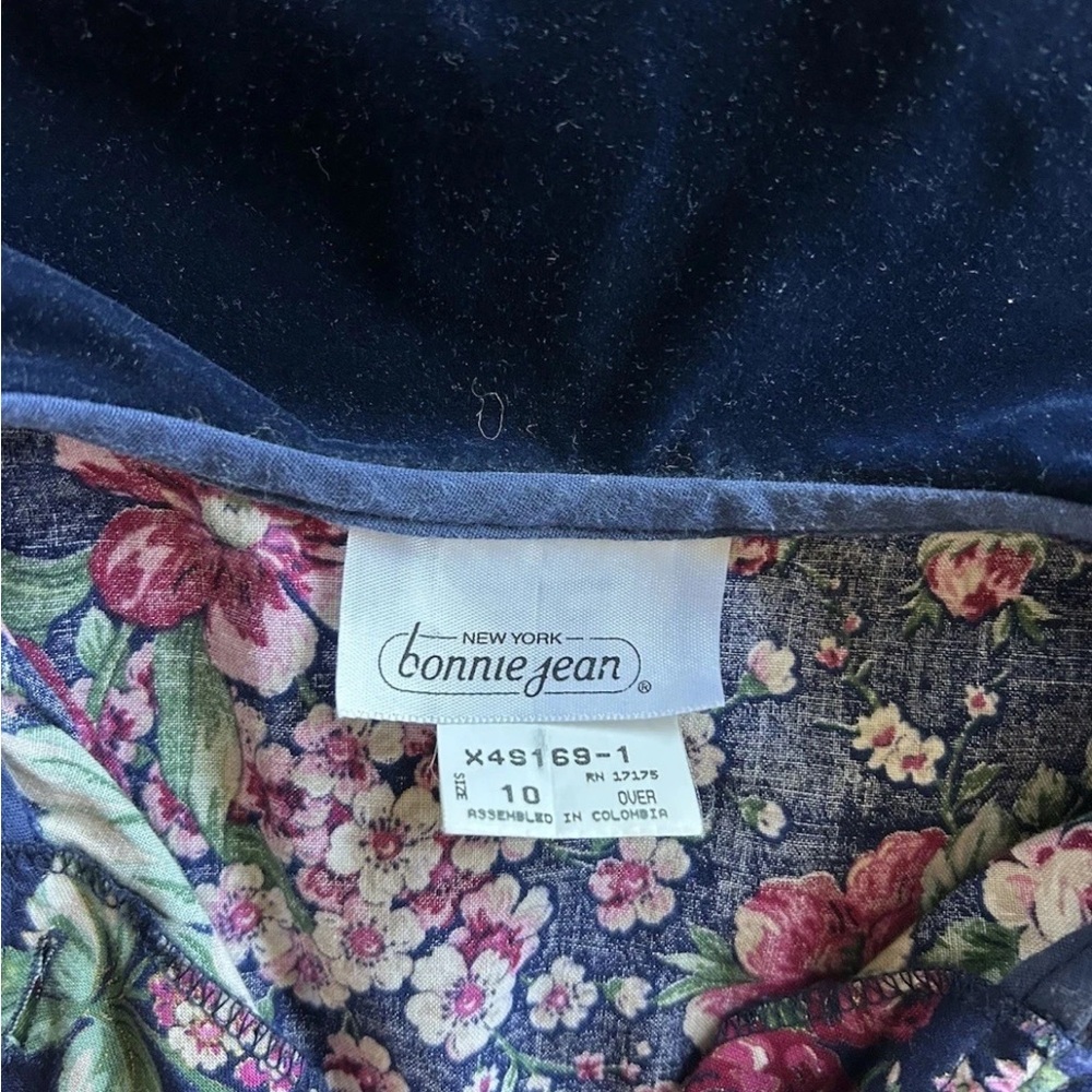 VTG Bonnie Jean New York Girls Sz 10 Floral Ruffle Long Dress Bow Velvet Tiered - Picture 3 of 12